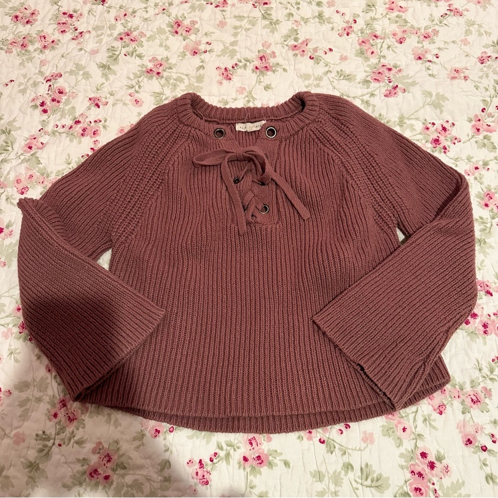 Women's PacSun Mauve Sweater with Lace-Up Detail